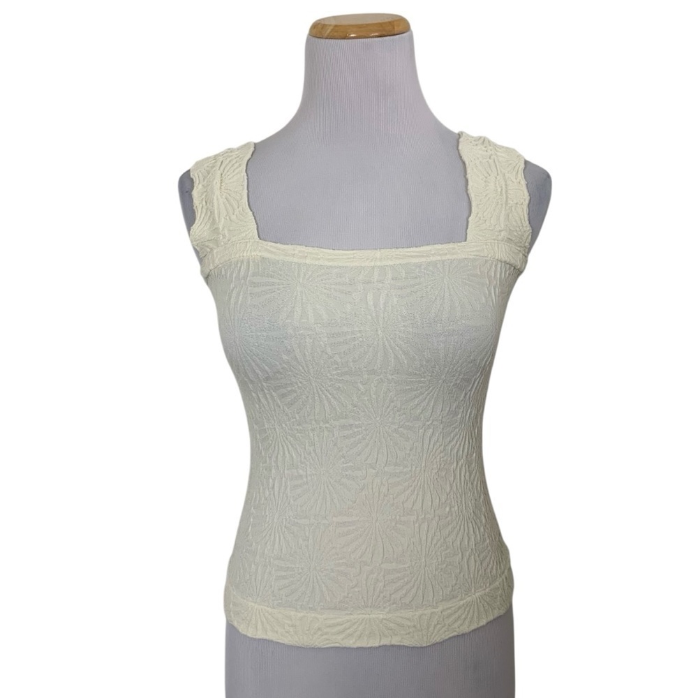 Square Neck Ivory Stretch Cami Tank Top Size Small
